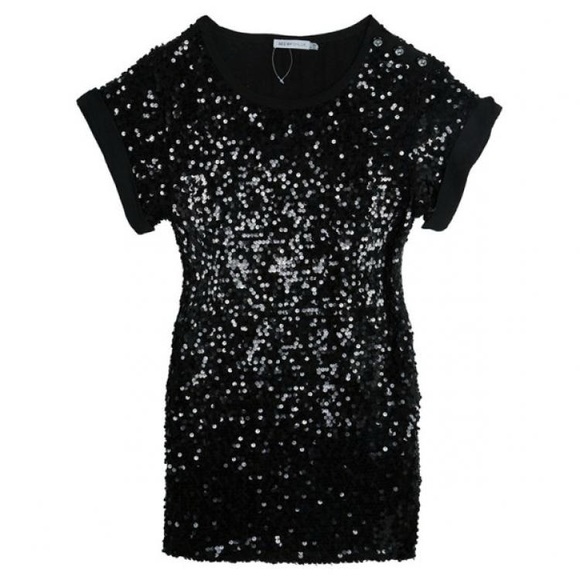 SEE By CHLOE Sequin Mini Dress Black sh sleeve Swifty Prom luxury designer sz4 - Picture 4 of 11